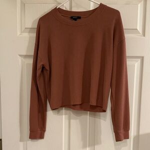 Forever 21 Cropped Waffle Crewneck Top - Dusty Rose Brown